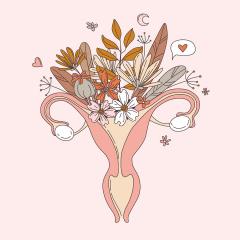 An illustration of a uterus with flowers and leaves