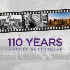 A film strip showing various images from UQ's history in regional Queensland.