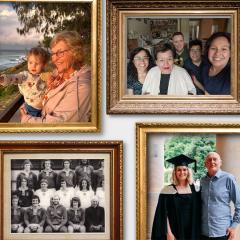 An collage of picture frames with photos of the UQ community and their grandparents or grandchildren.
