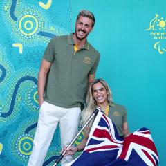 Australia's Paralympic flag bearers Brenden Hall and Madison de Rozario.