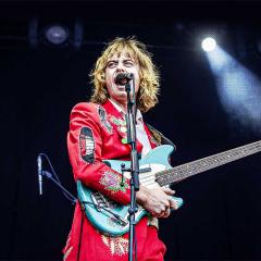 Louis Leimbach of Australian band Lime Cordiale performs on stage