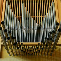 A close up of the pipes of the UQ pipe organ inside the UQ Art Museum.