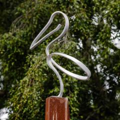 Steel sculpture of a pelican, 'Mr Percival', created by Peter Steller in 2019.