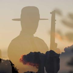 A member of a Catafalque party stands guard at an Anzac Day dawn service.