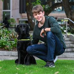 Sidney Whipp with his seeing eye dog Quarry.