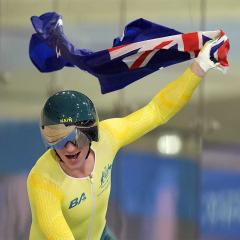 University of Queensland Cycle Club member Korey Boddington celebrates winning gold in the men's C4-5 1000m time trial.