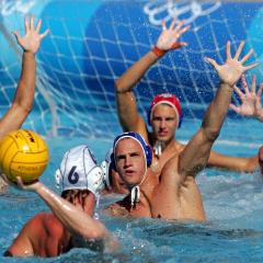 Toby Jenkins in action for the Australian water polo team during the Athens 2004 Olympics. 