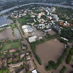 An aeriel view of the UQ St Lucia campus during the 2011 floods.
