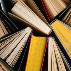 a top down view of a selection of books